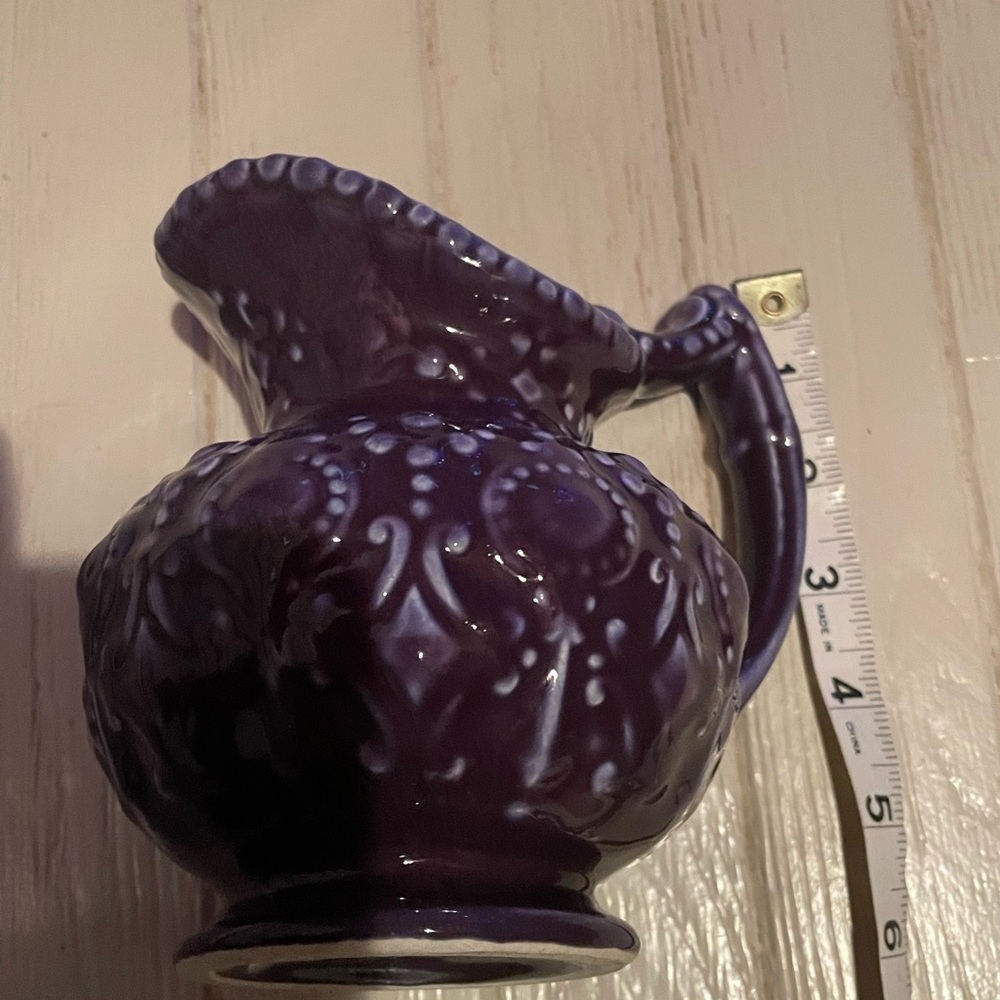 Camark Pottery Pitcher Embossed Ornate Purple Baroque Style Vintage - Picture 7 of 12